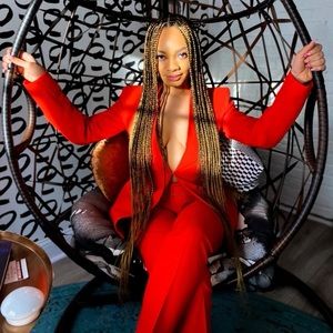 Zara Red belted dress pant